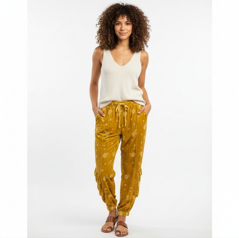 Johnny Was Golden Mustard Lola Drawstring Cargo Jogger Pants